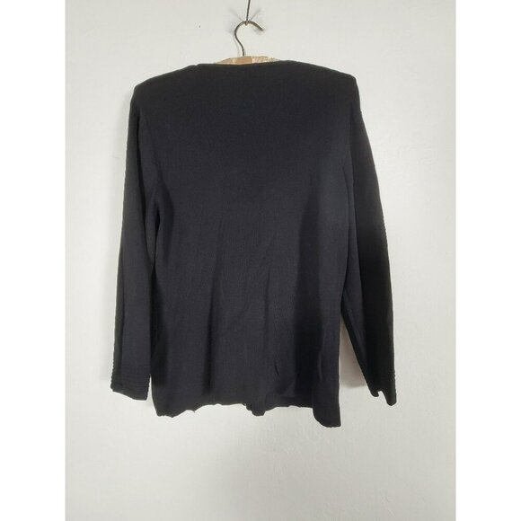 Cable & Gauge Women's Zipper Front Crew Neck Cardigan Sweater Black Size Large - Picture 2 of 7